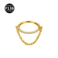 Gold titanium piercing ring with chain and cubic zirconia, stylish cartilage earring jewelry. - Single Chain Side Rhinestone Gold