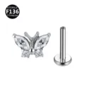 F136 Titan Schmetterling Labret Stecker Knorpel Piercing Schmuck mit Zirkonia Steinen - Nur Kopf / Schmetterling Silberweiß
