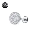 F136 Titan Labret Stecker Zirkonia Piercing Flache Rueckseite Ohrknorpel Koerperschmuck - Nur Kopfteil (ohne Stab) / Runde Scheibe Silberweiß
