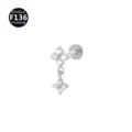 Orecchino piercing in titanio F136 con ciondolo a fiore in zircone brillante. - 1.2x6mm Filetto M0.9 / Argento Due Fiori Strass Bianco