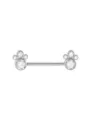 Stainless steel nipple ring piercing jewelry with crystal cluster flower ends for body art. - 1.6x14mm Bar / No.5 Silver