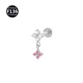 Piercing Labret Titanio Zircone Cubico Trasparente Rosa Fiore Trifoglio Variante - 1.2x6mm Filetto M0.9 / Argento Due Fiori Strass Rosa