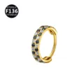 Gouden ASTM F136 titanium scharnierende ring met zwart-witte kristallen voor neus piercing. - 0.8mm (6mm Binnendiameter) / Goud (Zwart en Wit Zirkonia)