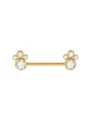 Gold stainless steel nipple piercing barbell with clear crystal flower cluster design. - 1.6x14mm Bar / No.5 Gold
