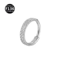 Titanium scharnierring met dubbele rij kristallen, steriel Lichaamspiercing sieraden. - 0.8mm (8mm Binnendiameter) / Zilver (Witte Zirconia)