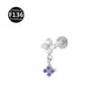 Piercing Labret In Titanio F136 Di Qualità Medica Ciondolo Fiore Orecchino Cartilagine - 1.2x6mm Filetto M0.9 / Argento Due Fiori Strass Viola