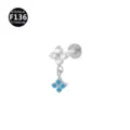 Elegante orecchino labret in titanio con ciondolo a fiore di cristallo piercing. - 1.2x6mm Filetto M0.9 / Argento Due Fiori Blu Mare (Strass)