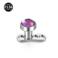 F136 Titanium Dermal Anchor Piercing Top with Purple Gemstone Body Piercing Jewelry - Silver Purple Blue