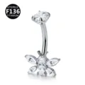 Piercing Ombligo Titanio F136 Mariposa Joya Corporal con Piedras Zirconia Brillantes - 1.6x10mm / Plateado Estilo 5 (Mariposa)