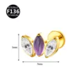 Titanium Marquise Cluster Piercing Schmuck mit drei Steinen Ohrring und Lippenstecker - Nur Kopf (Ohne Stab) / Gold Violett