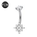 Anillo de piercing para ombligo de titanio ASTM F136 con variante de racimo de cristal. - 1.6x10mm / Plateado Estilo 7 (Cúmulo de Flores)