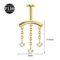 F136 Titan golden hängender Piercing Schmuck mit drei Ketten und klaren Kristallen. - Stil 5 (M2633) / 1.2x6mm (Gewinde M0.9) / Gold