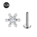 F136 Titanium Snowflake Cubic Zirconia Labret Stud Cartilage Piercing Body Jewelry Item - Head Only (Without Post) / Snowflake Silver White
