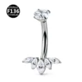 Piercing ombligo titanio barra curva con circonitas cúbicas transparentes y brillantes - 1.6x10mm / Plateado Estilo 8 (Copo de Nieve)