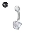 Titanium navel ring with heart zirconia body piercing jewelry sterile belly button ring - 1.6x10mm / Heart Shape Silver White