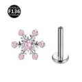 F136 Titanium Snowflake Pink Cubic Zirconia Internal Thread Labret Body Piercing Jewelry - Head Only (Without Post) / Snowflake Silver Pink