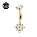 Piercing Ombligo Titanio F136 Oro Joya Corporal con Circonita Brillante Clúster Flor - 1.6x10mm / Dorado Estilo 7 (Cúmulo de Flores)