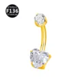 Gold F136 Titanium Navel Ring with Heart Cubic Zirconia Body Piercing Jewelry Variant - 1.6x10mm / Heart Shape Gold White