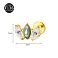 F136 Titan 3-Stein Marquise Auge Piercing Labret Stecker mit Naturstein und Zirkonia - Augenform - Nur Kopf (Ohne Stab)(M2629) / Gold