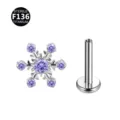 F136 Titanium Snowflake Labret Piercing with Purple CZ Stones for Cartilage Ear and Lip. - Head Only (Without Post) / Snowflake Silver Purple