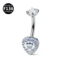 Piercing Ombligo Titanio F136 Corazon Zirconia Joya Cuerpo Accesorio Moda Estilo Chic - 1.6x10mm / Blanco Plateado Estilo 1 (Forma de Corazón)