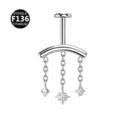 Titan Labret Piercing Stecker mit Ketten und Stern Zirkonia Zierden für Knorpel Ohr. - Stil 4 (M2633) / 1.2x6mm (Gewinde M0.9) / Silber