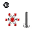 F136 Titanium red zircon snowflake labret stud cartilage body piercing jewelry item. - Head Only (Without Post) / Snowflake Silver Red