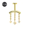 F136 Titan Piercing Schmuck, goldener Ohrring mit Sternen Anhänger und Zirkonia Steinen. - Stil 4 (M2633) / 1.2x6mm (Gewinde M0.9) / Gold