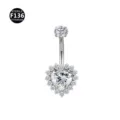 Anillo de ombligo corazon de titanio circonita brillante piercing cuerpo joya moda - 1.6x10mm / Blanco Plateado Estilo 9 (Forma de Corazón)
