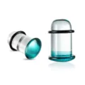Glas Ohr Dehner Gradient Türkis Body Piercing Schmuck mit O-Ringen 1 Stück Piercing - Pilzstecker-Stil (M2461) / 1.6mm / Seeblau [1 Stück]