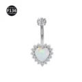 Piercing Ombligo Corazón Ópalo Titanio F136 Joya Cuerpo Circonita Accesorios Moda - 1.6x10mm / Plateado Estilo 9 (Corazón de Opalo)