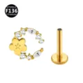 F136 titanium crystal flower moon labret stud piercing body jewelry ear cartilage - Flower Basket Gold White