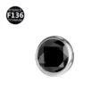 Parte Superior de Anclaje Dérmico de Titanio con Gema Negra para Joyería Corporal - 1.2*3mm Rosca M1.2 (Se adapta a la base de 1.6mm) / Plata Negro