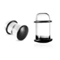 Transparenter Glas Ohr Dehner Piercing Schmuck mit schwarzen Ringen fuer taeglichen Stil - Pilzstecker-Stil (M2461) / 1.6mm / Schwarz
