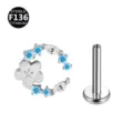 ASTM F136 Titanium body piercing jewelry featuring a cubic zirconia flower crescent stud. - Flower Basket Silver Sea Blue