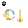 F136 Titanium Labret Stud Blue White Zircon Flower Cartilage Piercing Body Jewelry - Flower Basket Gold & Aquamarine