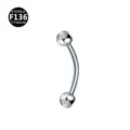 Titanium curved barbell piercing jewelry with clear gemstone balls for body piercing details. - 1.2x8x4mm / Silver with Rhinestone [Internally Threaded]
