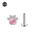 F136 Titan Suesse Katzenpfote Labret Piercing Stecker mit Rosa Zirkonia Koerperschmuck - Herzförmiger Katzenpfote-Stil (M1770) / 1,2 x 6 mm Stab / M0,9-Gewinde / Silberton Rosa Strass