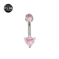 Anillo piercing ombligo de titanio con circonita cúbica rosa, detalle joya corporal - 1.6x10mm / Triángulo plata y rosa
