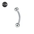 Titanium curved barbell navel ring eyebrow piercing body jewelry sterile metal piece - 1.2x8x4mm / Silver Ball [Internally Threaded]