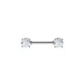 Detail view of surgical steel straight barbell nipple ring with sparkling clear cubic zirconia stones. - 1.6x14mm / White