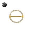 14G F136 Titanium Body Piercing Jewelry Gold Crystal Nipple Ring Clear CZ Stones - 1.6x14mm (Outer 1.6mm) / Gold with Stone