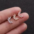 Boucles d'oreilles en acier zircon minimaliste piercing cartilage bijou vue détaillée - No.5 Style Feuille Éventail / 0.8x6mm / Argent