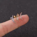 Boucle d'oreille cartilage zircon croissant argent or or rose bijou de corps - No.1 Style Croissant / 0.8x6mm / Argent