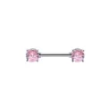 Pink Zirconia Barbell Nipple Ring Piercing, Silver Tone Body Piercing Jewelry Variant - 1.6x14mm / Pink