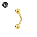 Gold F136 titanium curved barbell eyebrow ring sterile body piercing jewelry item - 1.2x8x4mm / Gold Ball [Internally Threaded]
