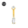 Piercing para ombligo de titanio dorado 1,6mm con circonita cúbica redonda y marquise. - 1.6x10mm / Marquise oro y blanco