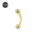 Gold titanium curved barbell body piercing ring with clear cubic zirconia stones for navel eyebrow. - 1.2x8x4mm / Gold with Rhinestone [Internally Threaded]