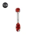 Piercing para ombligo de titanio con piedras circonita rojas joyería corporal. - 1.6x10mm / Marquesa plata-rojo