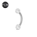 Anillo de piercing curvo de titanio con bolas de cristal brillantes para el ombligo y ceja. - 1.2x8x4mm / Bola de arcilla plata y blanco [rosca interna]